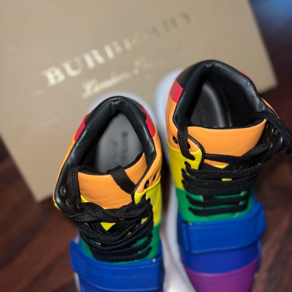 Women’s Rainbow Colored Burberry High Top Sneakers - Picture 3 of 3